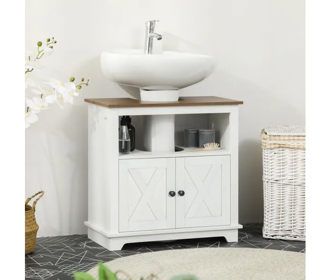 Armario de Lavabo kleankin Mueble para Debajo del Lavabo de Madera Armario de Baño de Suelo Mueble Bajo Lavabo de Pie con...