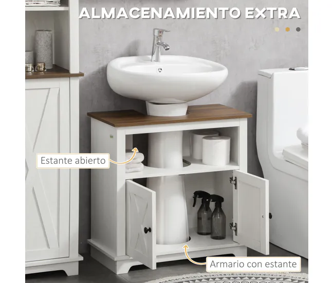 Armario de Lavabo kleankin Mueble para Debajo del Lavabo de Madera Armario de Baño de Suelo Mueble Bajo Lavabo de Pie con...