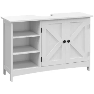 Armario de Lavabo kleankin Mueble para Debajo del Lavabo de Madera Mueble Bajo Lavabo de Pie con 2 Puertas y Estantes Ajus...