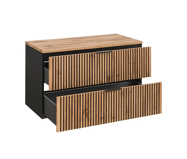 Armario de Lavabo Mueble bajo lavabo 100cm encimera Gaia Madera y Negro