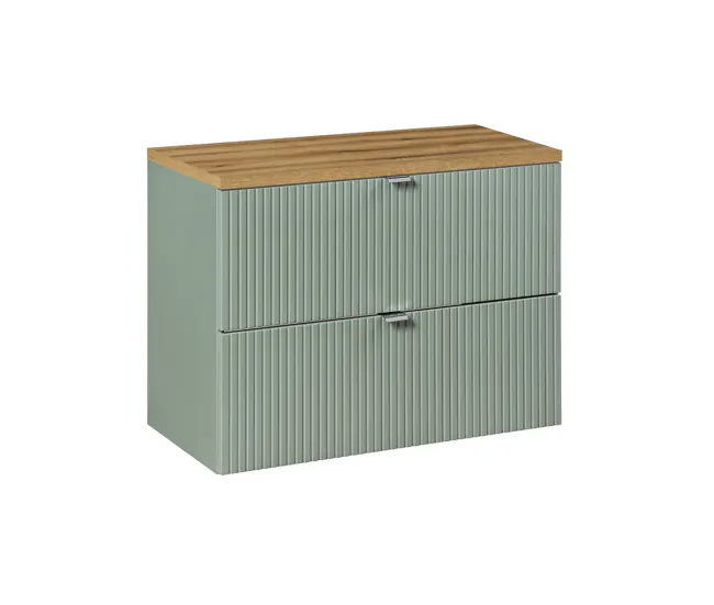 Armario de Lavabo Mueble bajo lavabo 80cm 2 cajones encimera Jade Verde y Madera