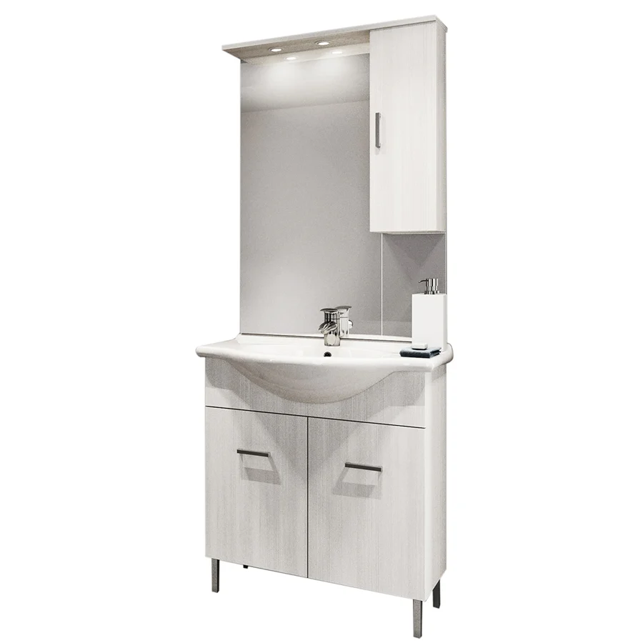 Armario de Lavabo Mueble de baño móvil suelo con dos puertas con lavabo, espejo y armario modelo Jour en acabado laminado...