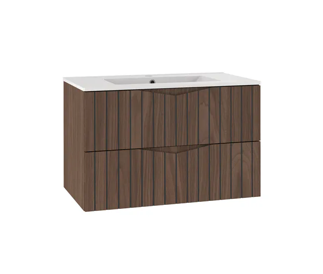 Armario de Lavabo Mueble lavabo individual encastrado 80cm Siena madera y negro