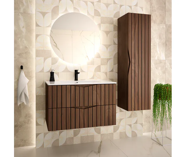 Armario de Lavabo Mueble lavabo individual encastrado 80cm Siena madera y negro