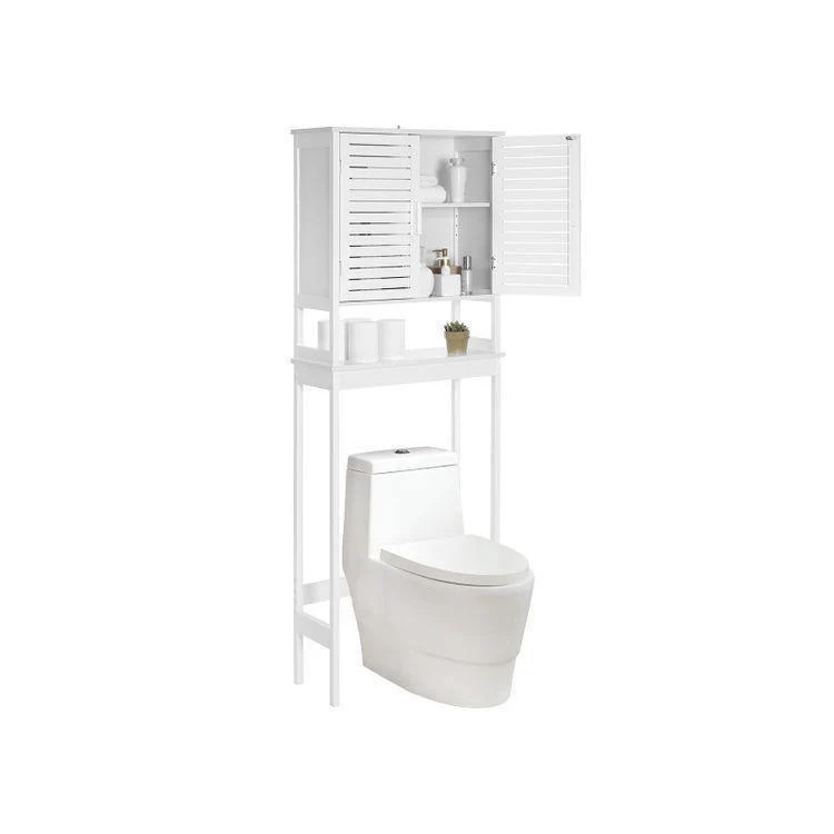 Banqueta de Baño Almacenamiento de bambú sobre el inodoro blanco