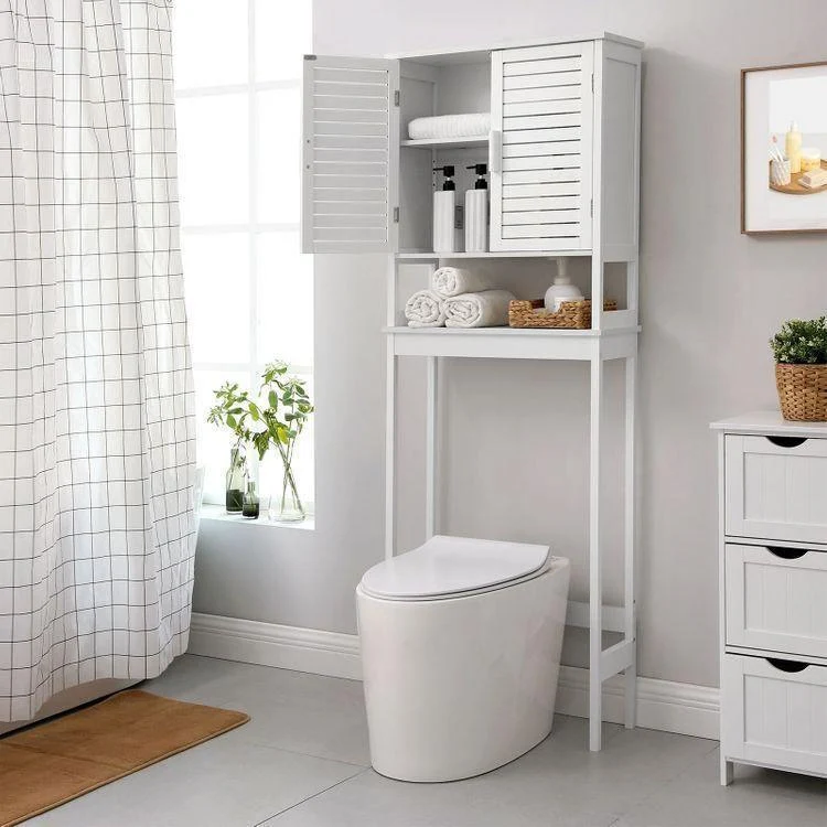 Banqueta de Baño Almacenamiento de bambú sobre el inodoro blanco