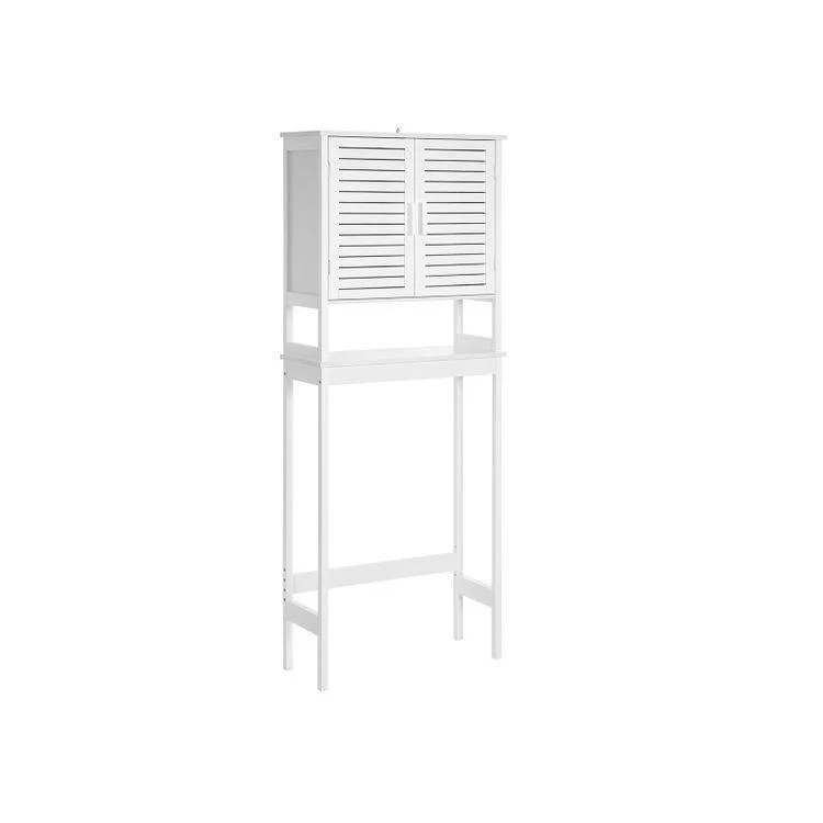 Banqueta de Baño Almacenamiento de bambú sobre el inodoro blanco