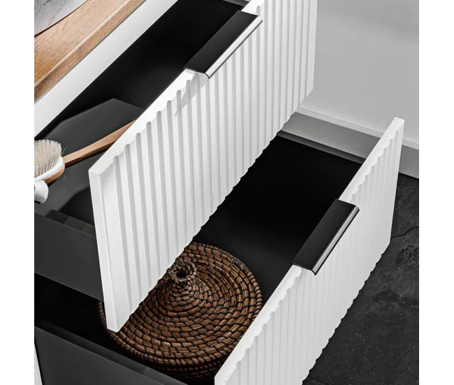 Banqueta de Baño Conjunto mueble doble lavabo 120cm y columna Adriel Blanco y imitación Piedra