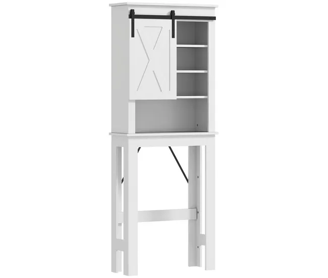 Banqueta de Baño HOMCOM Mueble sobre Inodoro Armario sobre Inodoro con Puerta Corredera de Granero y 6 Compartimentos Mueb...