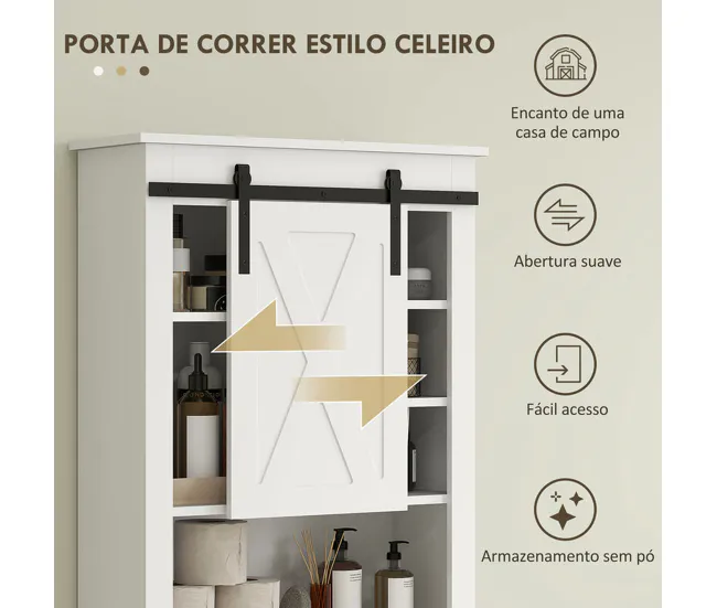 Banqueta de Baño HOMCOM Mueble sobre Inodoro Armario sobre Inodoro con Puerta Corredera de Granero y 6 Compartimentos Mueb...