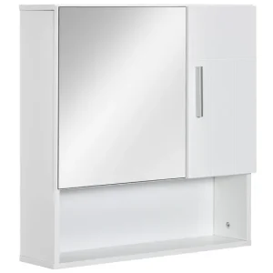 Banqueta de Baño kleankin Armario de Baño con Espejo Mueble Colgante de Aseo con 2 Puertas y 2 Estantes Ajustables Interio...
