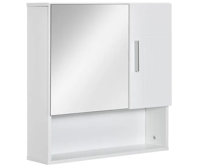 Banqueta de Baño kleankin Armario de Baño con Espejo Mueble Colgante de Aseo con 2 Puertas y 2 Estantes Ajustables Interio...