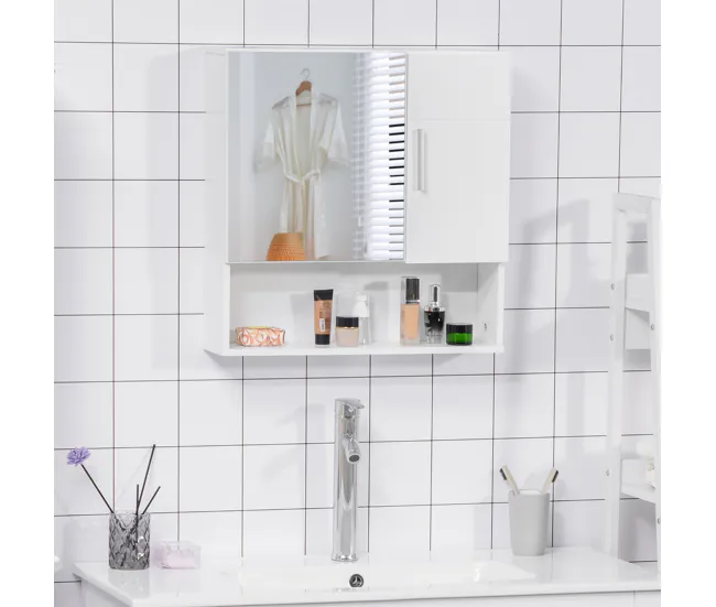 Banqueta de Baño kleankin Armario de Baño con Espejo Mueble Colgante de Aseo con 2 Puertas y 2 Estantes Ajustables Interio...