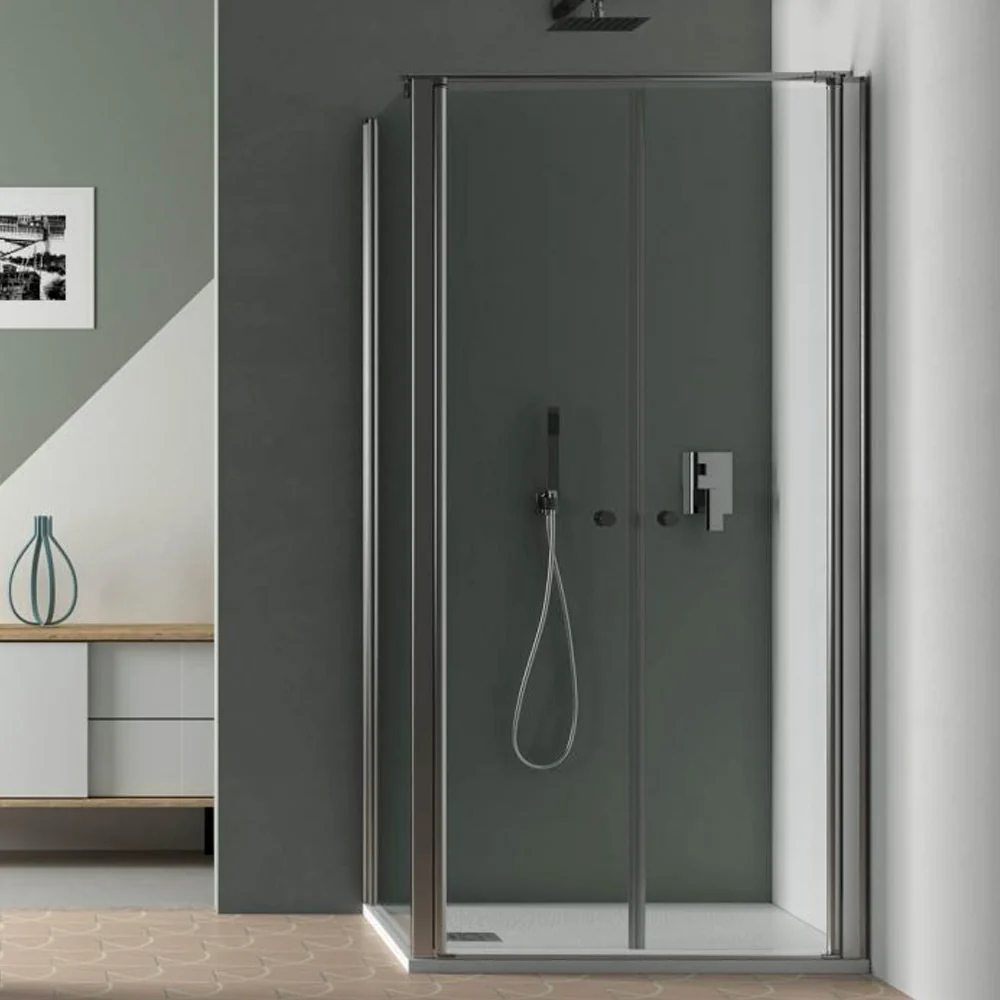 Box Doccia Angolare 120x70 con porta apertura saloon e parete fissa cristallo trasparente 6 mm