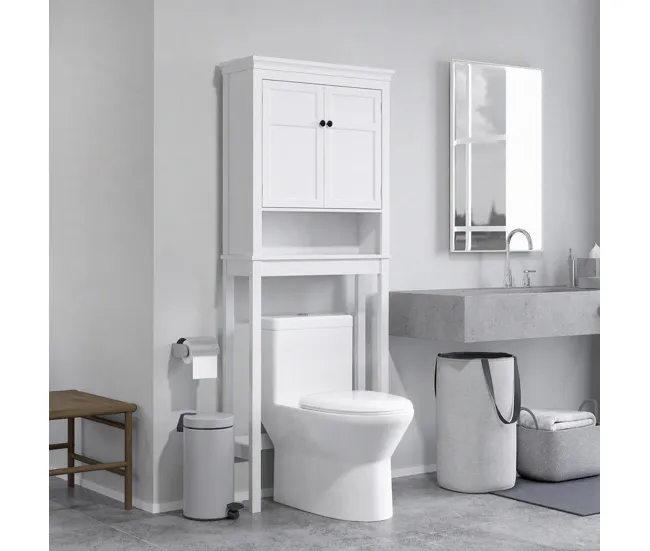 Cesto de Ropa HOMCOM Mueble sobre Inodoro Armario para Lavadora con 2 Puertas Compartimento y Estante Ajustable Mueble par...