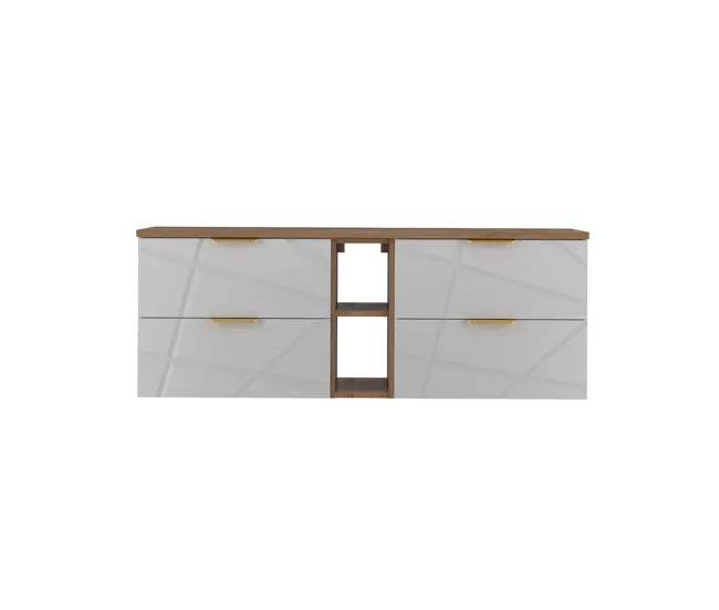 Cesto de Ropa Mueble bajo lavabo 140cm 2 compartimientos encimera Aurora Blanco y Madera