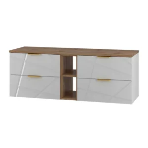 Cesto de Ropa Mueble bajo lavabo 140cm 2 compartimientos encimera Aurora Blanco y Madera