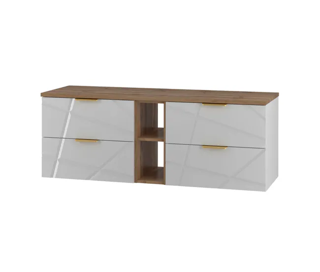 Cesto de Ropa Mueble bajo lavabo 140cm 2 compartimientos encimera Aurora Blanco y Madera