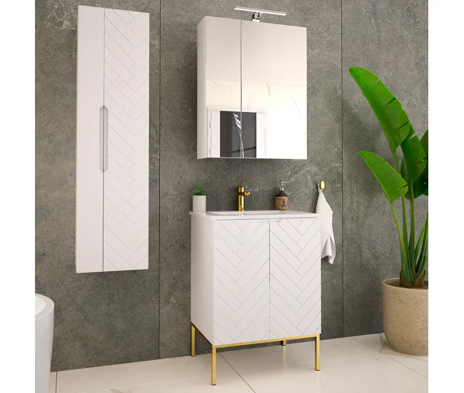 Cesto de Ropa Mueble bajo lavabo 60cm encimera 2 puertas sobre patas Daria Blanco
