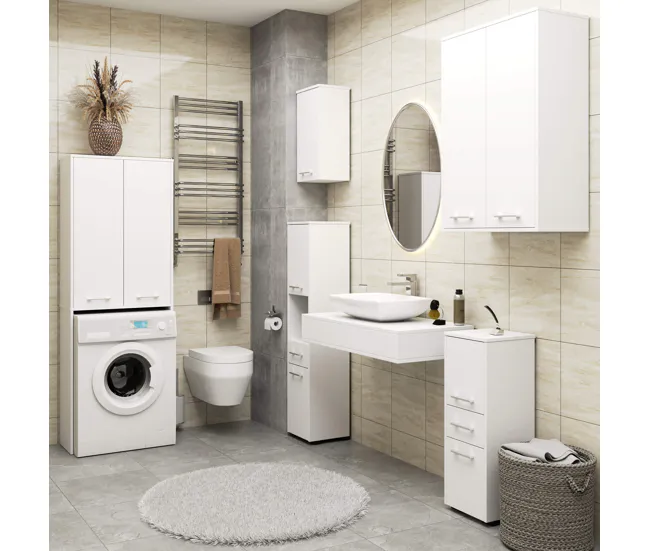 Columna de baño AKORD FIN para empotrar la lavadora Blanco 64 cm 2 puertas color Blanco mate 4 estantes 64x30x180 cm