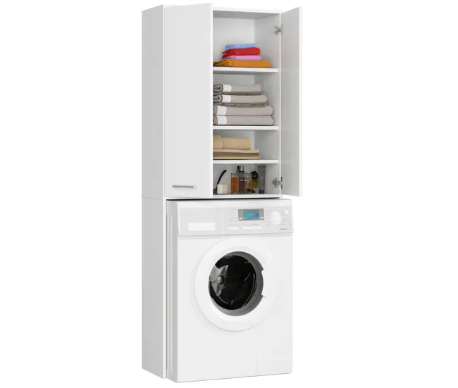 Columna de baño AKORD FIN para empotrar la lavadora Blanco 64 cm 2 puertas color Blanco mate 4 estantes 64x30x180 cm