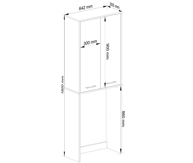 Columna de baño AKORD FIN para empotrar la lavadora Blanco 64 cm 2 puertas color Blanco mate 4 estantes 64x30x180 cm