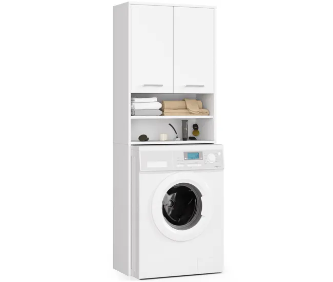 Columna de baño AKORD FIN para empotrar la lavadora Blanco 64 cm hueco 2 puertas Blanco mate 4 estantes 64x30x180 cm
