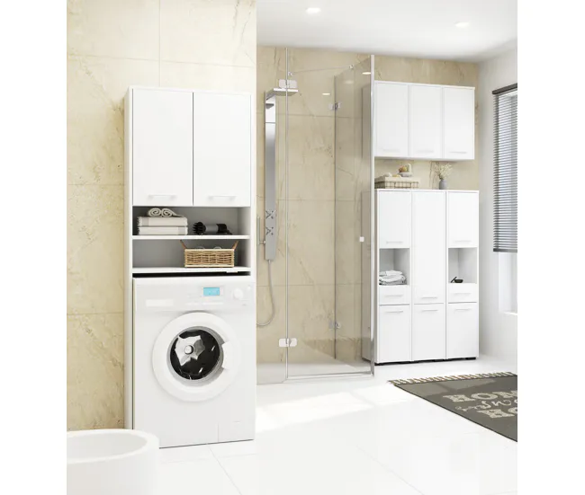 Columna de baño AKORD FIN para empotrar la lavadora Blanco 64 cm hueco 2 puertas Blanco mate 4 estantes 64x30x180 cm