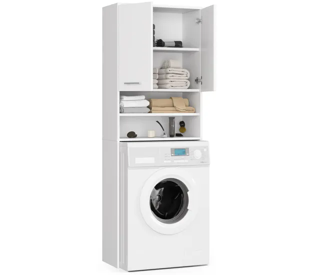 Columna de baño AKORD FIN para empotrar la lavadora Blanco 64 cm hueco 2 puertas Blanco mate 4 estantes 64x30x180 cm