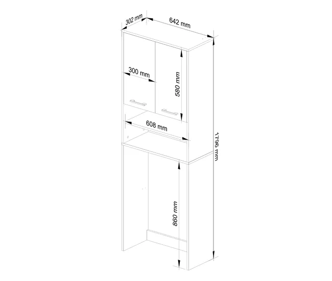 Columna de baño AKORD FIN para empotrar la lavadora Blanco 64 cm hueco 2 puertas Blanco mate 4 estantes 64x30x180 cm