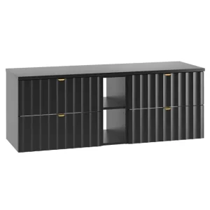 Diseño Moderno con Espejo Mueble bajo lavabo 140cm 2 compartimientos encimera Lexa Negro