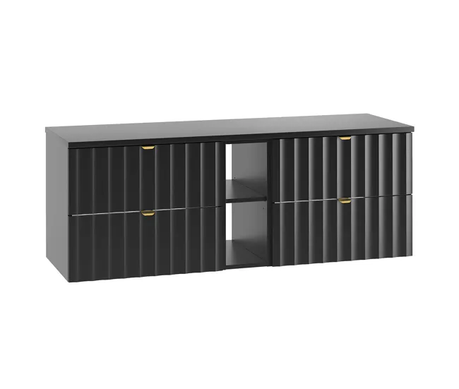 Diseño Moderno con Espejo Mueble bajo lavabo 140cm 2 compartimientos encimera Lexa Negro