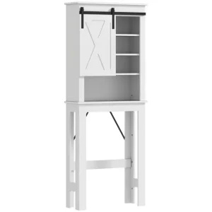 Estante de Ducha HOMCOM Mueble sobre Inodoro Armario sobre Inodoro con Puerta Corredera de Granero y 6 Compartimentos Mueb...