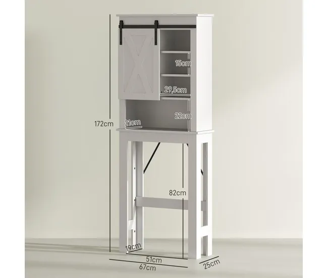 Estante de Ducha HOMCOM Mueble sobre Inodoro Armario sobre Inodoro con Puerta Corredera de Granero y 6 Compartimentos Mueb...
