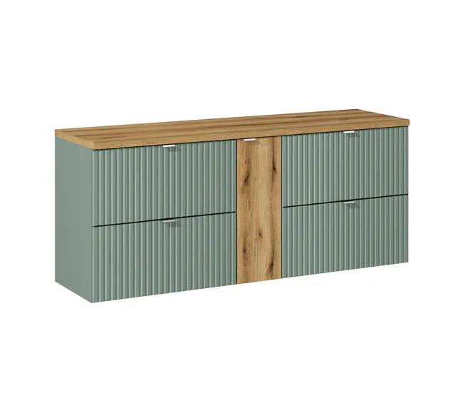 Estante de Ducha Mueble bajo lavabo 140cm 4 cajones encimera Jade Verde y Madera
