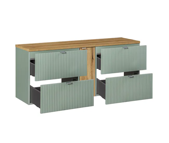 Estante de Ducha Mueble bajo lavabo 140cm 4 cajones encimera Jade Verde y Madera