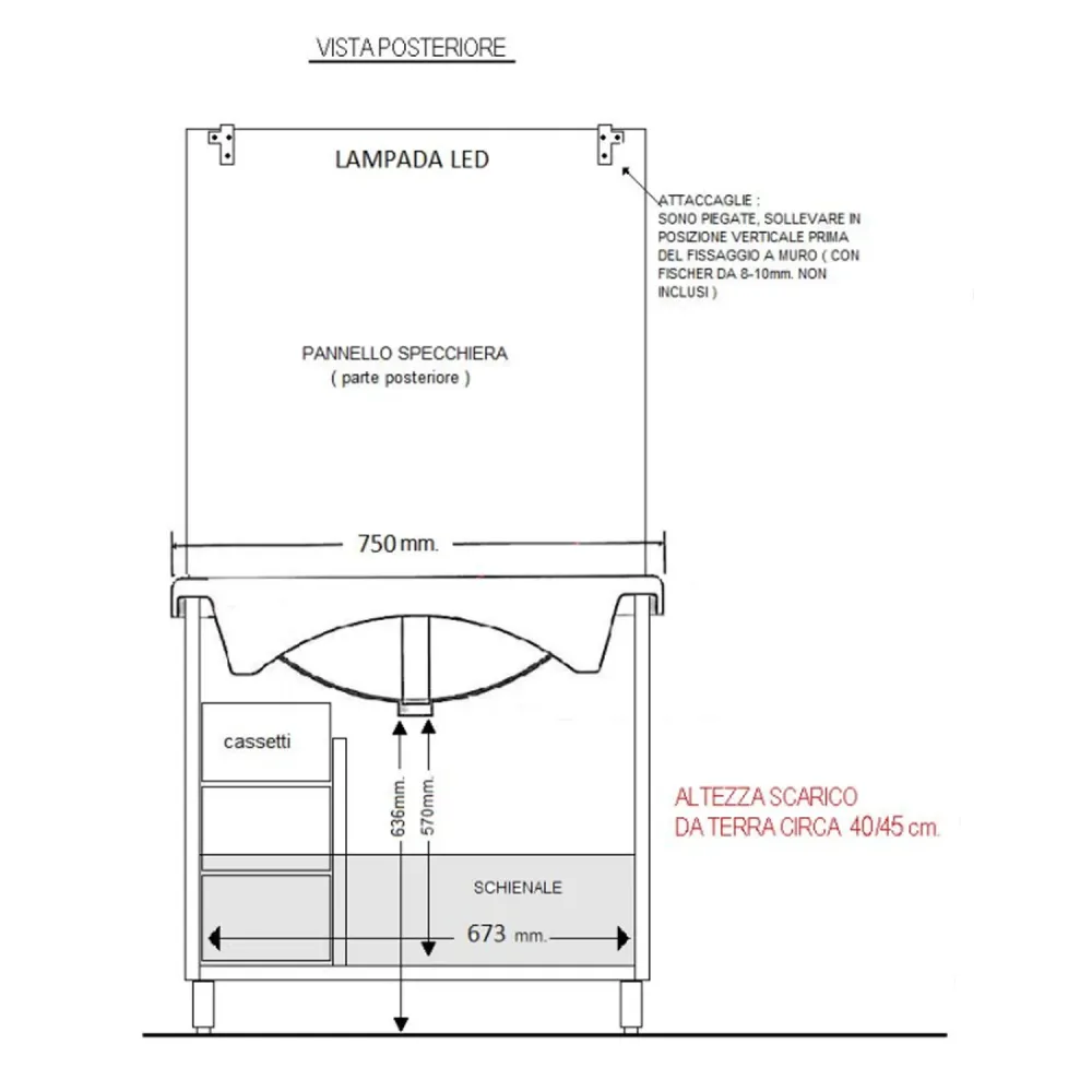 Estante de Ducha Mueble de baño modelo Arianna con base 2 puertas, Lavabo y Espejo acabado Olmo Café