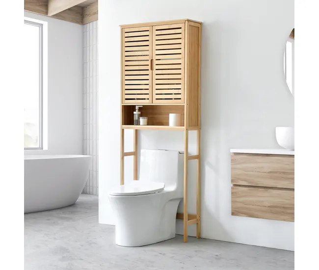 Estante de Ducha Mueble de baño sobre el inodoro Geta bambú 170 x 66 x 23 cm sin aditivos