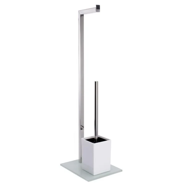Estante de Ducha Piantana da bagno con porta rotolo e porta scopino acciaio inox di colore bianco