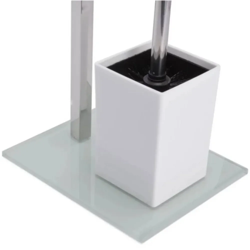 Estante de Ducha Piantana da bagno con porta rotolo e porta scopino acciaio inox di colore bianco