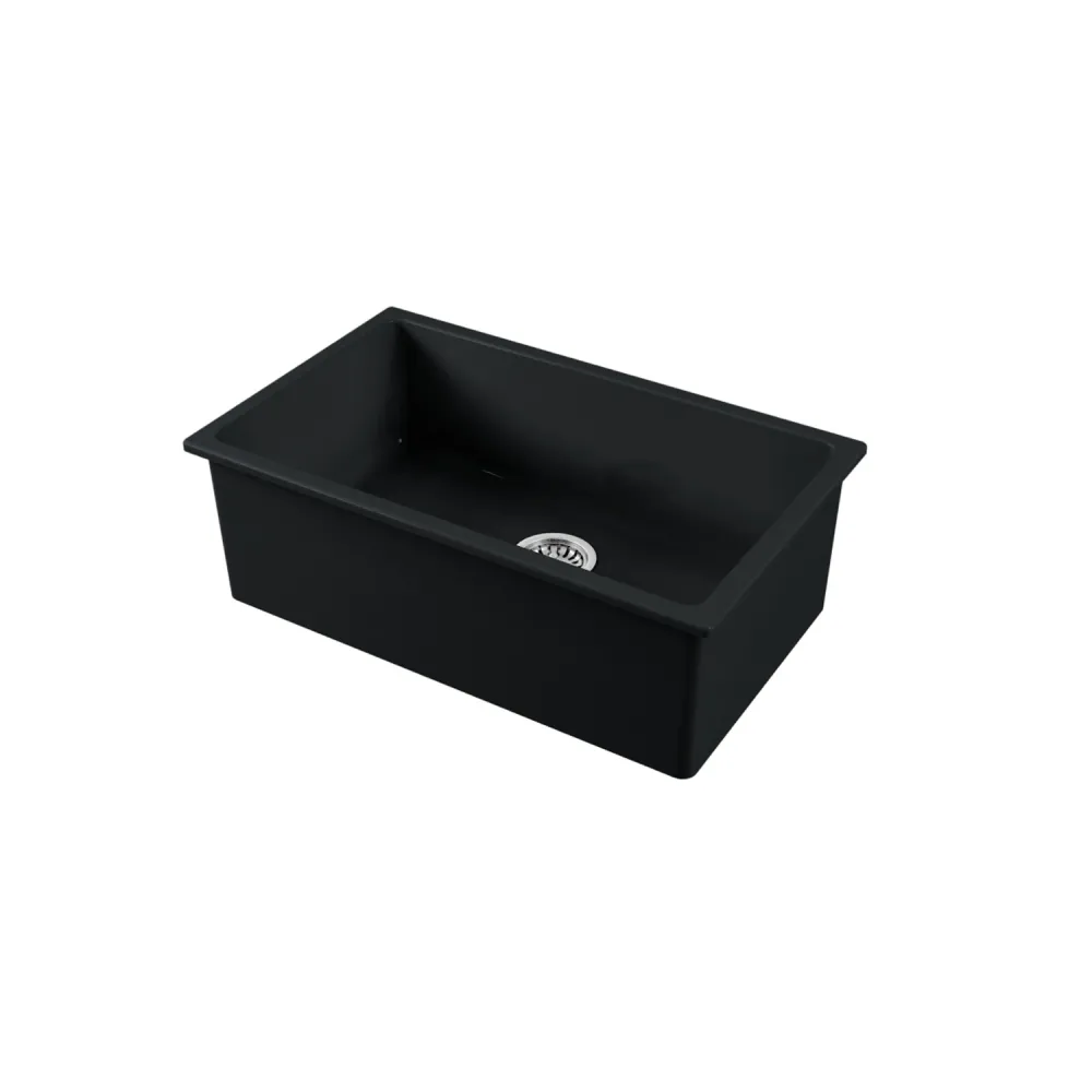 Fregadero de cocina para encastre sobre encimera o bajo encimera 76x46 cm en cerámica Negro Mate Galassia Fabricado en Italia