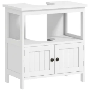Gabinete de Baño kleankin Mueble para Debajo del Lavabo con 2 Puertas y Estante Abierto Mueble Lavabo con Pie Contemporáne...