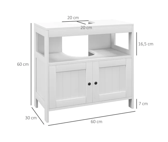 Gabinete de Baño kleankin Mueble para Debajo del Lavabo con 2 Puertas y Estante Abierto Mueble Lavabo con Pie Contemporáne...