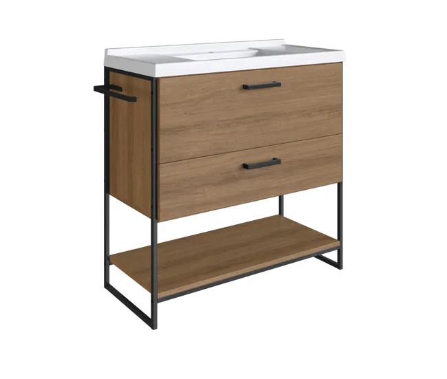 Gabinete de Baño Mueble De Baño 80 Cm Con 2 Cajones Y Encimera Blanco/Miel
