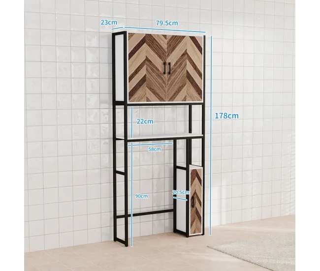 HOMCOM Mueble sobre Inodoro Armario sobre Inodoro con 3 Puertas 2 Estantes Ajustables y Compartimento Abierto Mueble de Ba...
