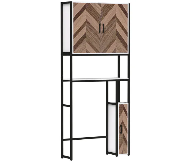 HOMCOM Mueble sobre Inodoro Armario sobre Inodoro con 3 Puertas 2 Estantes Ajustables y Compartimento Abierto Mueble de Ba...