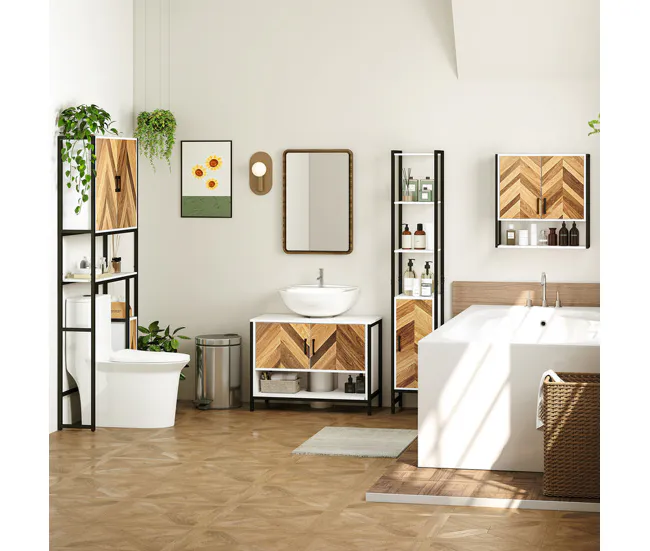 HOMCOM Mueble sobre Inodoro Armario sobre Inodoro con 3 Puertas 2 Estantes Ajustables y Compartimento Abierto Mueble de Ba...