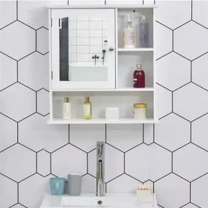 kleankin Armario de Baño con Espejo de Gran Almacenaje Armario Montado en la Pared con Estante Ajustable Interior y Estant...