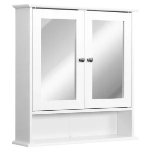 kleankin Armario de Baño con Espejo de Pared con 2 Puertas Armario de 3 Niveles para Almacenamiento Armario de Pared para...