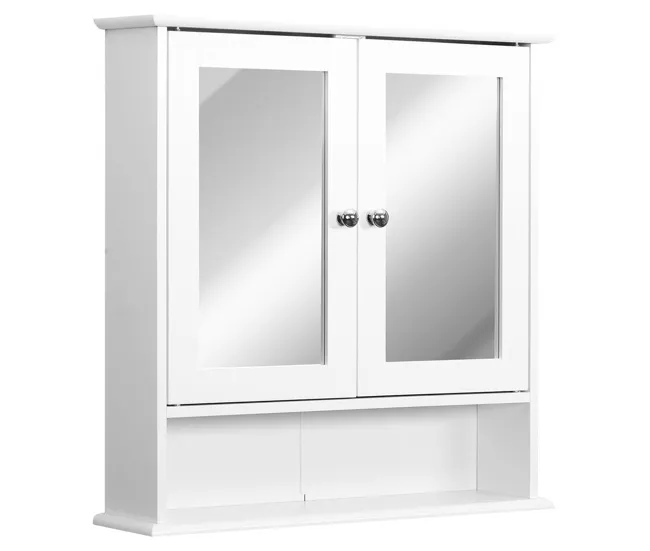 kleankin Armario de Baño con Espejo de Pared con 2 Puertas Armario de 3 Niveles para Almacenamiento Armario de Pared para...
